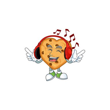 cartoon mascot design of chocolate chips love enjoying music