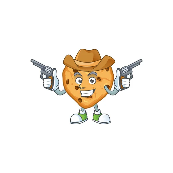 Cool cowboy cartoon design of chocolate chips love holding guns — Stock Vector