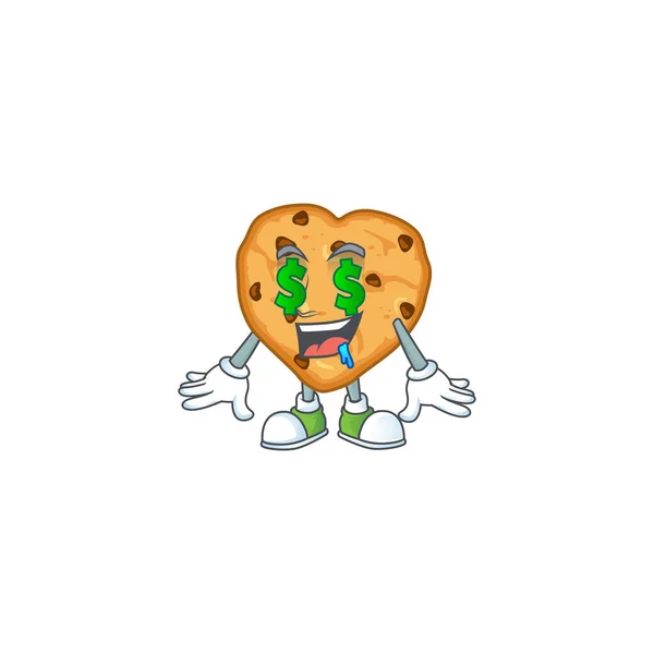 Rich chocolate chips love with Money eye mascot character concept — Stockvector