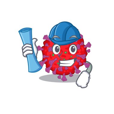 Mavi iz ve mavi miğfere sahip gülen koronavirüs parçacığı mimarı