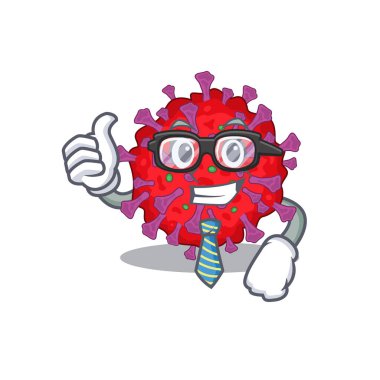 Coronavirus parçacık iş adamı gözlüklü ve kravatlı çizgi film karakteri