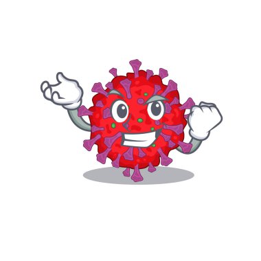 Coronavirus parçacık çizgi film karakteri tarzı, mutlu yüzlü.
