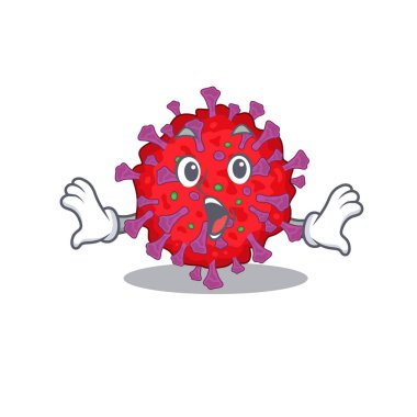 Coronavirus parçacığının karikatür karakteri şaşırtıcı bir jest yapıyor.