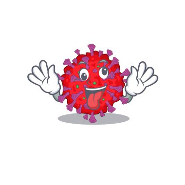 Çılgın yüz Coronavirus parçacık maskotu tasarım stili