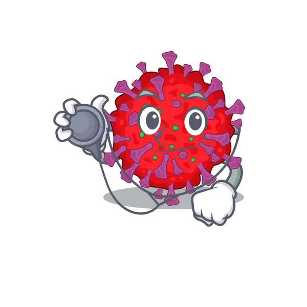 Елегантна частинка коронавірусу в персонажі Доктора карикатури з інструментами — стоковий вектор