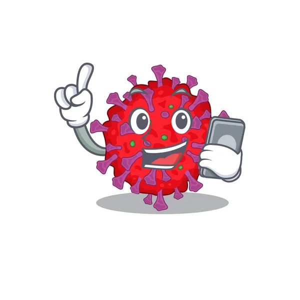 Mascot design of coronavirus particle speaking on phone — Stock Vector