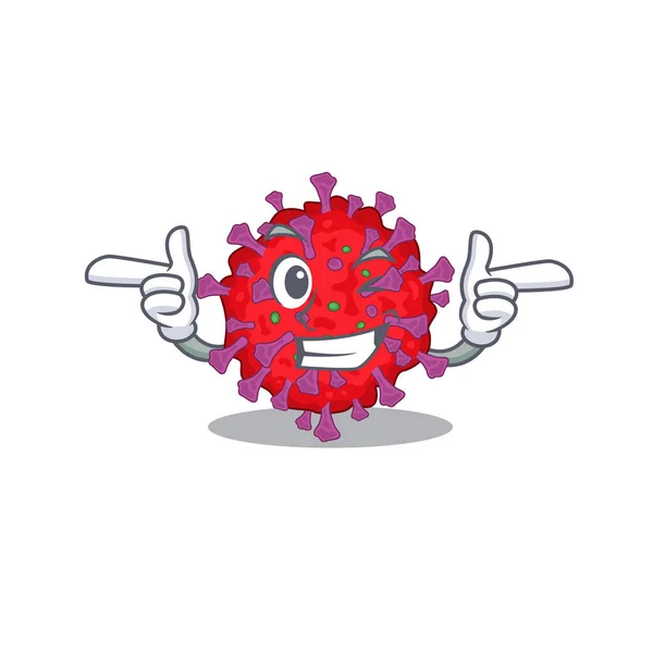 Smiley coronavirus particule dessin animé style montrant oeil de clin d'oeil — Image vectorielle