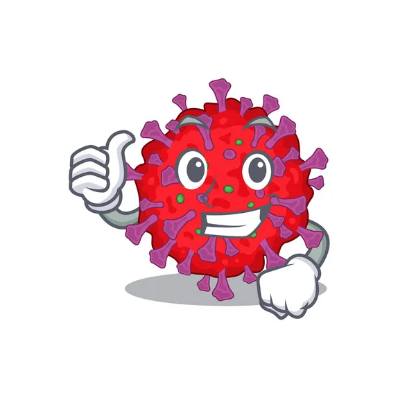 Cool coronavirus particule dessin animé style faisant pouce geste — Image vectorielle