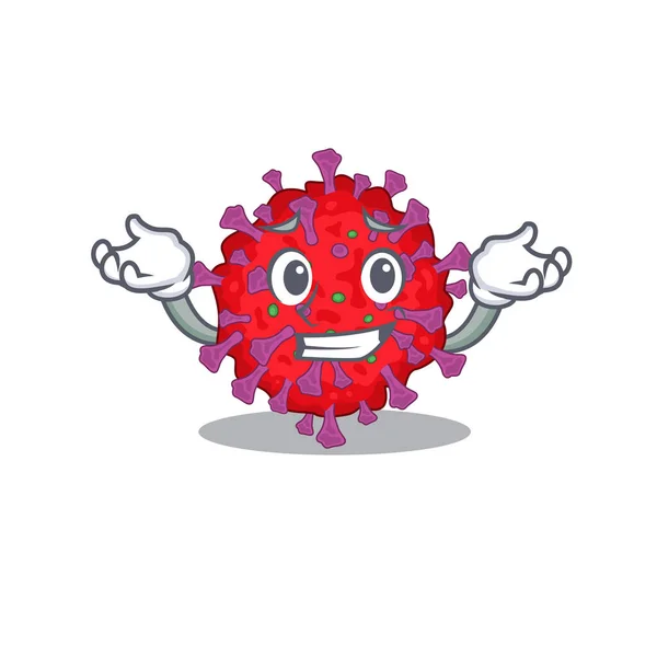 Happy face of coronavirus particle mascot cartoon style — Stock Vector