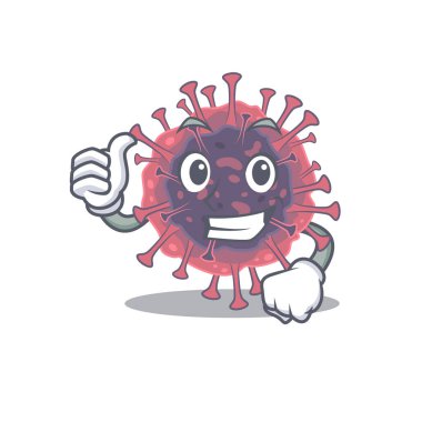 Serin mikrobiyoloji Coronavirus karikatür tasarım stili Başparmaklar yukarı hareketi yapıyor