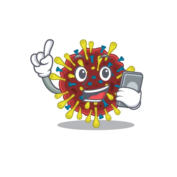 Projeto mascote da molécula do vírus corona falando por telefone — Vetor de Stock
