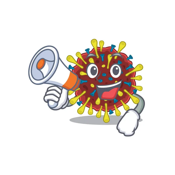 Um ícone da molécula do vírus corona segurando um megafone — Vetor de Stock