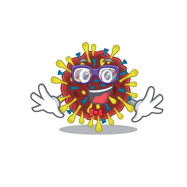 Super engraçado Geek corona vírus molécula desenho animado personagem — Vetor de Stock