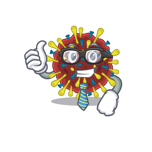 Molécula del virus Corona Empresario personaje de dibujos animados con gafas y corbata — Archivo Imágenes Vectoriales