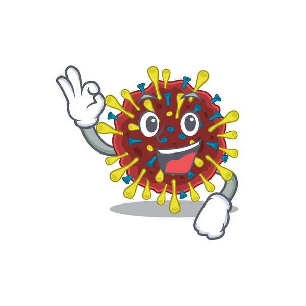 Corona virus molecule cartoon character design style making an Okay gesture — Stock Vector