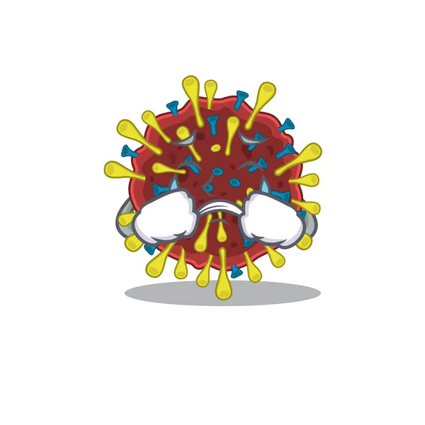 Ein weinendes Corona-Virus-Molekül Cartoon-Maskottchen Design-Stil — Stockvektor