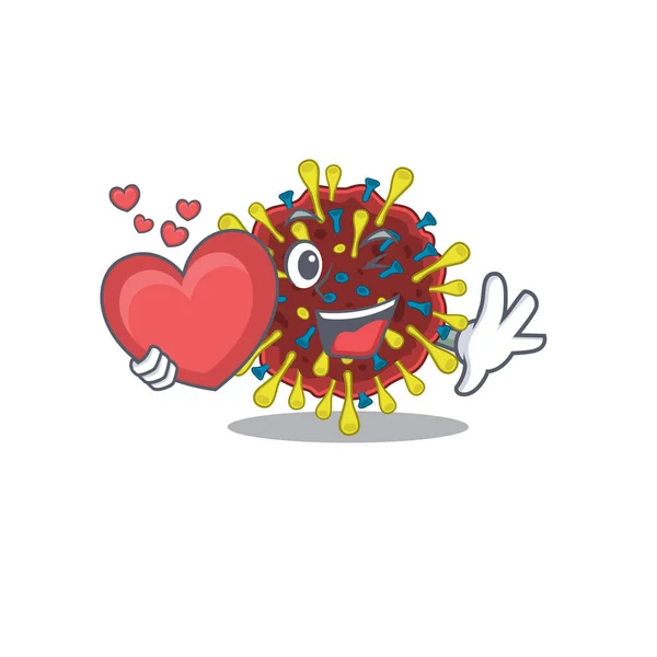 Ένα ρομαντικό σχέδιο κινουμένων σχεδίων του μορίου του ιού της κορώνας που κρατά την καρδιά — Διανυσματικό Αρχείο