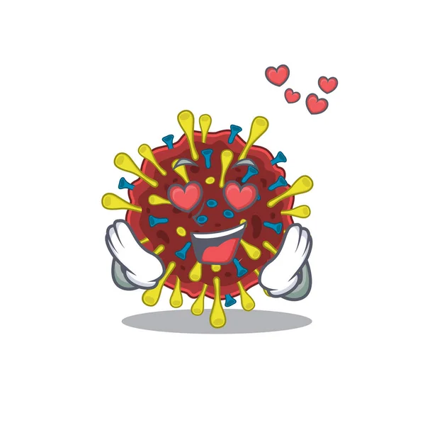 Söt corona virus molekyl tecknad karaktär visar ett förälskat ansikte — Stock vektor