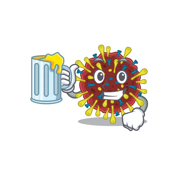 Vidám corona vírus molekula kabala design egy pohár sörrel — Stock Vector
