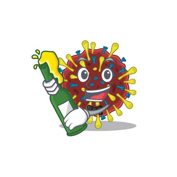 Molécula de vírus Corona com garrafa de cerveja mascote estilo cartoon — Vetor de Stock