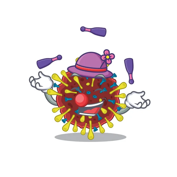 Сладкая корона вирусной молекулы талисман мультфильма стиль Жонглирование — стоковый вектор