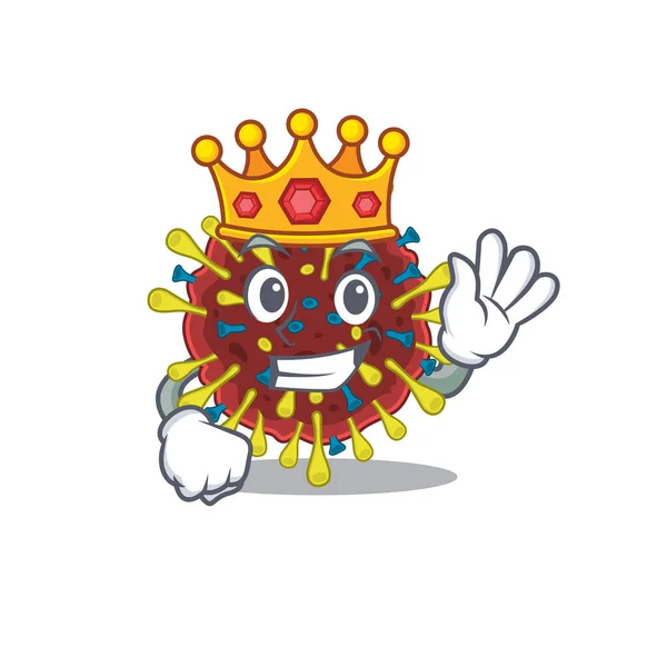 El Rey Real de la molécula del virus de la corona diseño de personajes de dibujos animados con corona — Archivo Imágenes Vectoriales