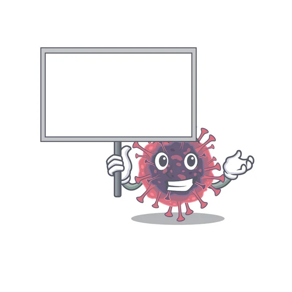 Mikrobiologi coronavirus karakter kartun lucu membawa papan - Stok Vektor