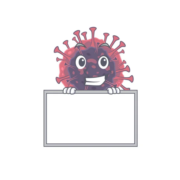 Smiley microbiology coronavirus gaya karakter kartun membawa papan - Stok Vektor