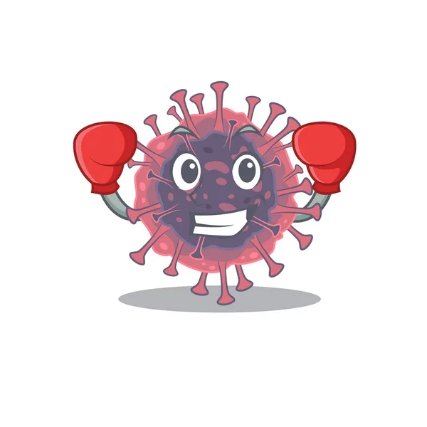 En sportig mikrobiologi coronavirus boxning maskot design stil — Stock vektor