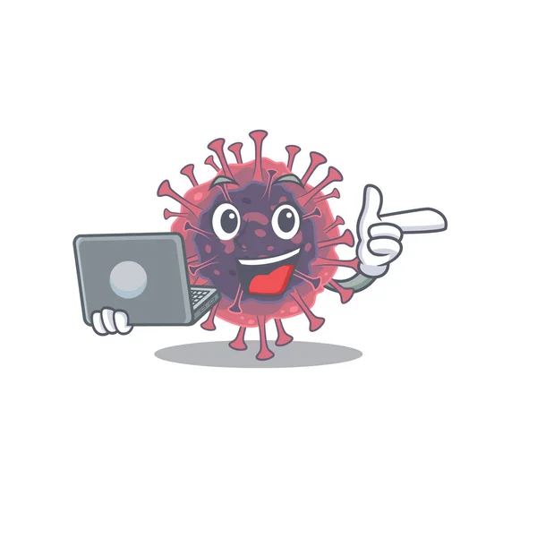 Ikon dari pintar microbiology coronavirus bekerja dengan laptop - Stok Vektor