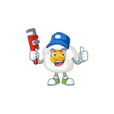 Smart Plumber worker of fried egg cartoon character design