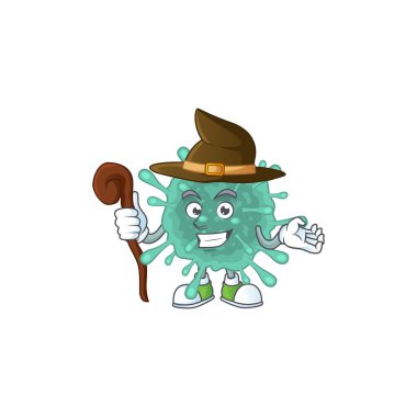 Tatlı ve kurnaz Cadı Koronavirüsü çizgi film karakteri