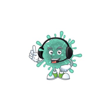 An attractive coronaviruses mascot character concept wearing headphone clipart