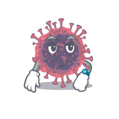 Mikrobiyoloji Coronavirüs, maskot tasarım tarzında bekleme üzerine