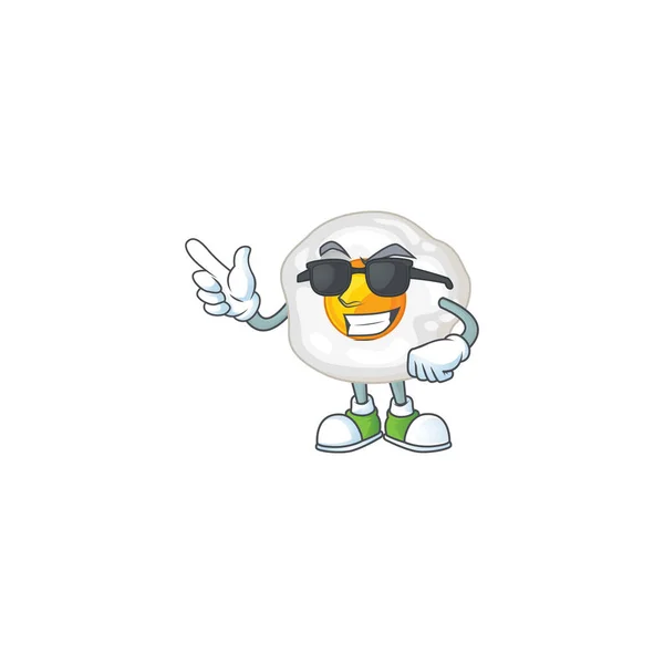 Cute fried egg cartoon character design style with black glasses — 스톡 벡터