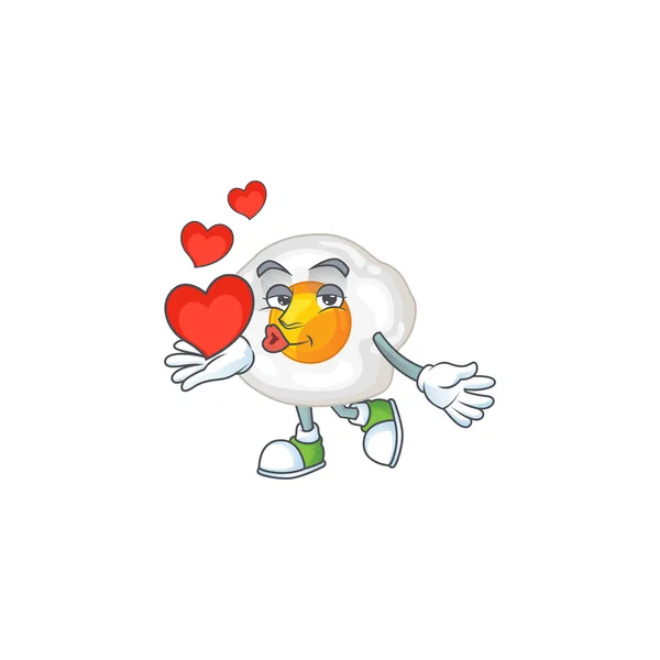 A romantic cartoon character of fried egg with a heart — Stockvector