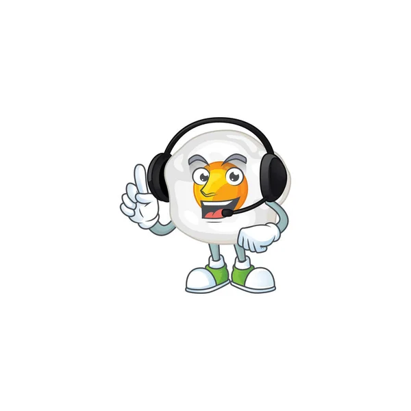 An attractive fried egg mascot character concept wearing headphone — Stock vektor
