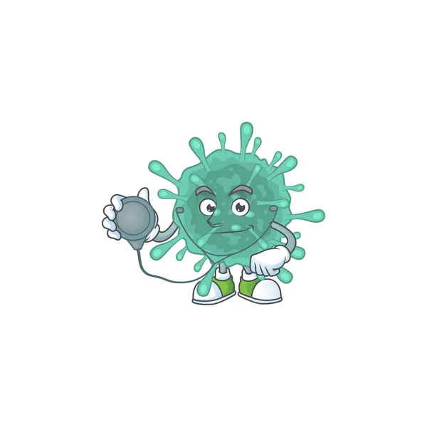 Ένας χαρακτήρας κινουμένων σχεδίων του coronaviruses Γιατρός χρησιμοποιώντας εργαλεία — Διανυσματικό Αρχείο