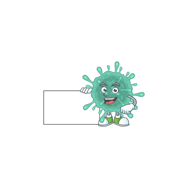 Rolig coronvirus tecknad design Tummen upp med en vit bräda — Stock vektor