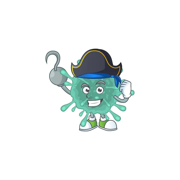 One hand Pirate cartoon design style of coronaviruses wearing a hat — Stock Vector