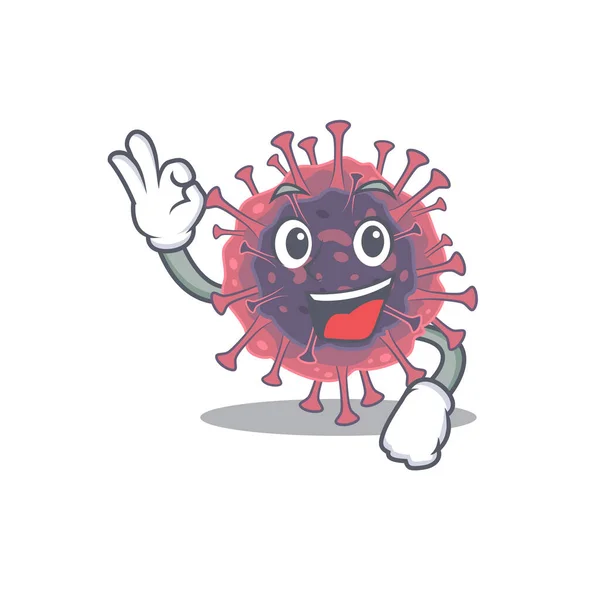 Microbiologia coronavirus personaggio dei cartoni animati stile di progettazione facendo un gesto Ok — Vettoriale Stock