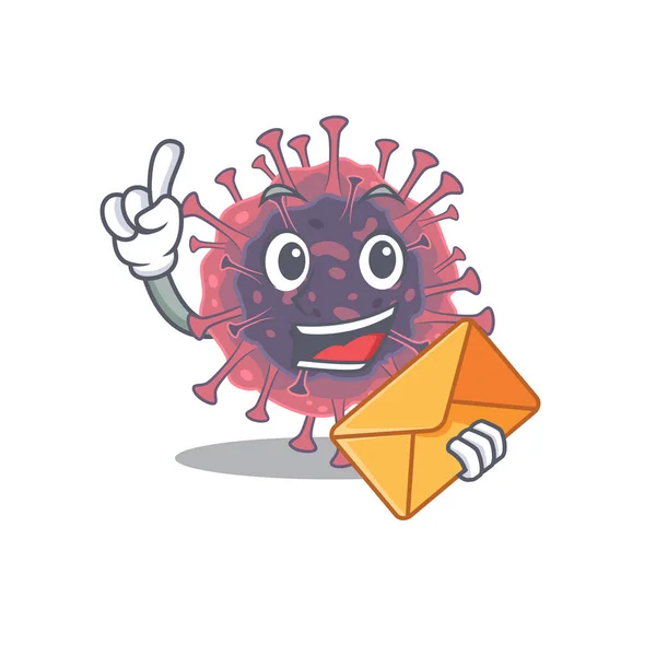 Cute face microbiology coronavirus mascot design with envelope — Stock Vector