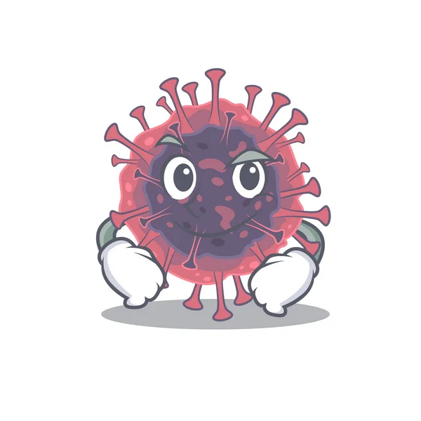 面白い微生物コロナウイルスマスコットキャラクターは自信を持ってジェスチャーを示す — ストックベクタ
