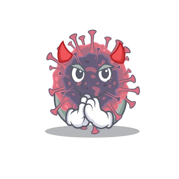 Ein Bild des mikrobiologischen Coronavirus im teuflischen Cartoon-Design — Stockvektor