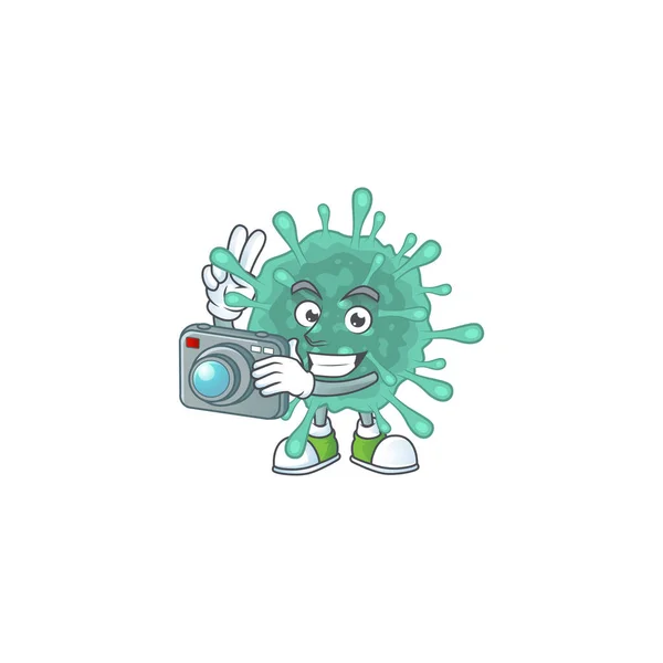 Coronaviruses mascot design as a professional photographer with a camera — Wektor stockowy