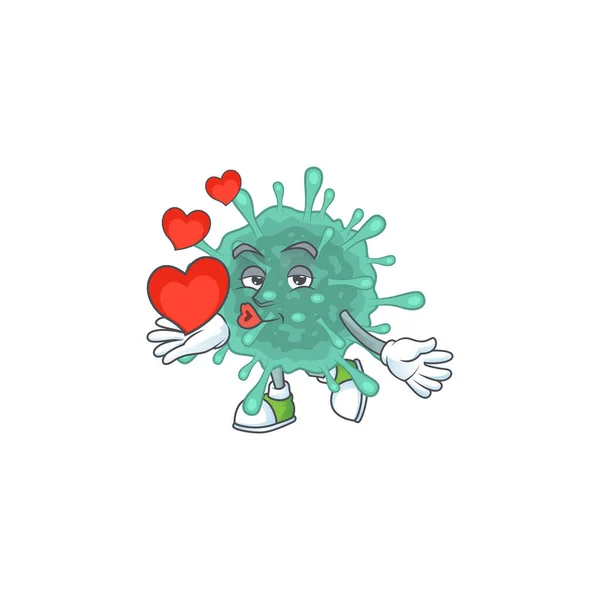 Романтичний мультяшний персонаж коронавірусів з серцем — стоковий вектор