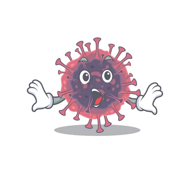 Um personagem de desenho animado de microbiologia coronavírus fazendo um gesto surpreso — Vetor de Stock