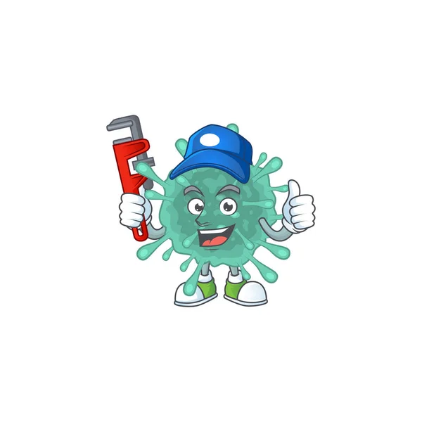 Plombier intelligent travailleur de coronavirus dessin animé personnage design — Image vectorielle