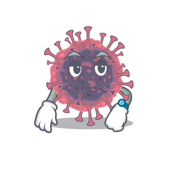 Microbiologia coronavírus em espera gesto mascote design estilo — Vetor de Stock