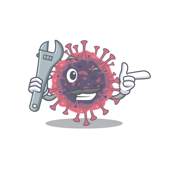 Una imagen de la microbiología mecánica fresca coronavirus diseño de personajes de dibujos animados — Vector de stock